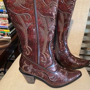 Brown Sequins Helens Heart Western Boots